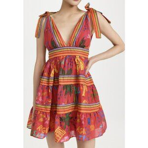 New Farm Rio Red Good Vibes Dress Mini Low Cut Size Large